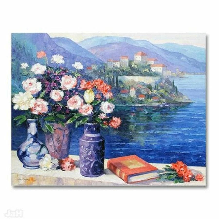 John Zaccheo, Mediterranean Scene, Hand-Embellished Canvas Giclee COA photo 2