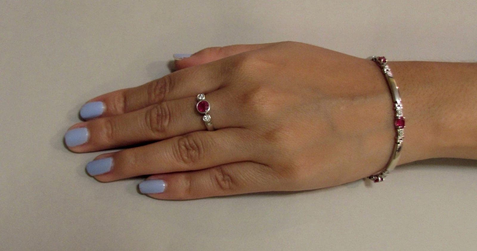 Diamond and Ruby Pendant, Earrings, Bracelet, Ring Set - 18K Gold photo 2