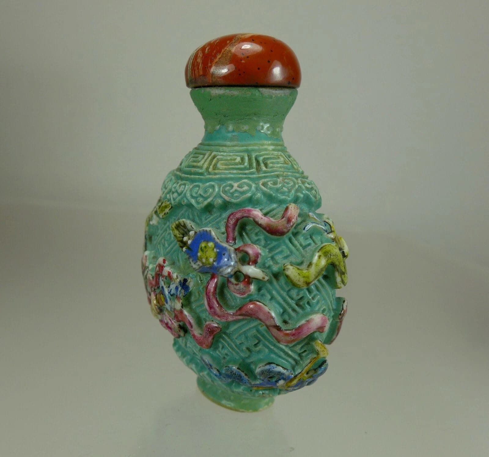 FAMILLE ROSE, Molded Enameled Bronze Snuff Bottle, Jiaqing Mark, 1796-1820 photo 5