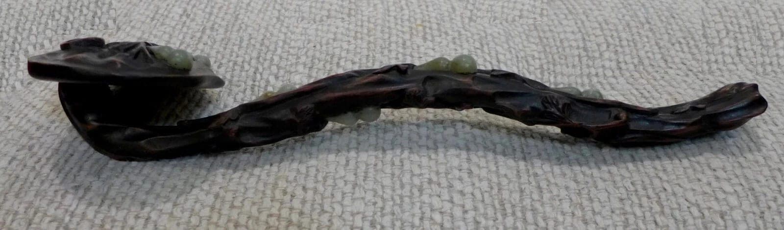 Antique Zitan Wood Ruyi Scepter with Celadon Jade Gourds photo 3