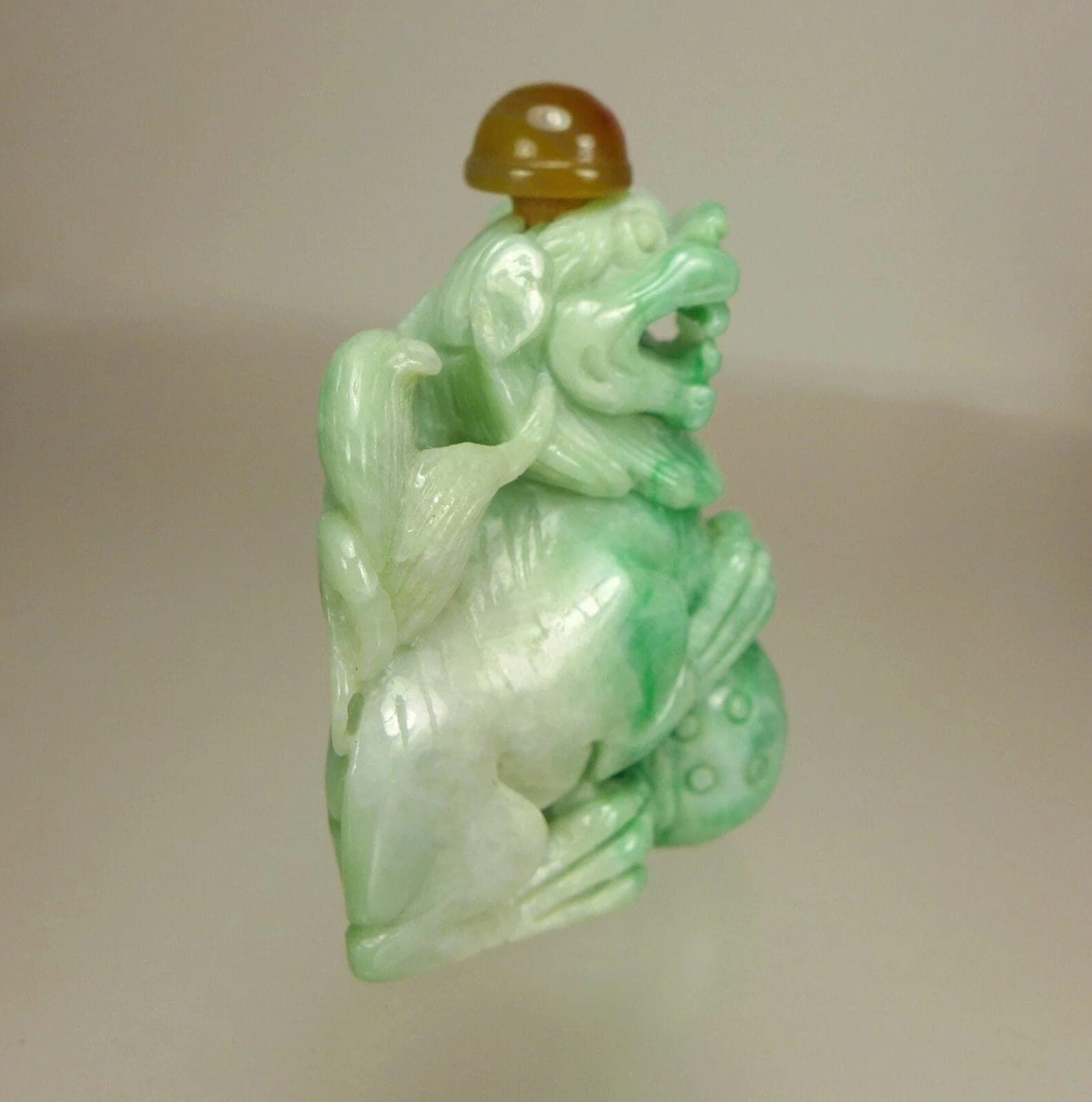 Chinese Carved Green and White Jade, Foo Dog, Snuff Bottle photo 2