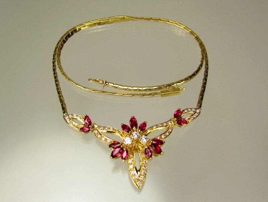 Vintage Very Fine Diamond and Ruby Matching 4-piece Set - 18K Gold photo 7