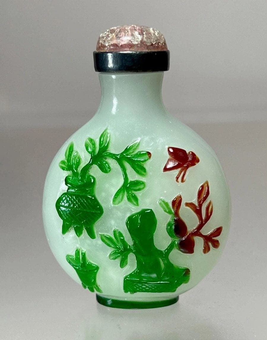 18th/19th C.  Five-Colored Layered Glass Snuff Bottle, Qing Dynasty photo 2