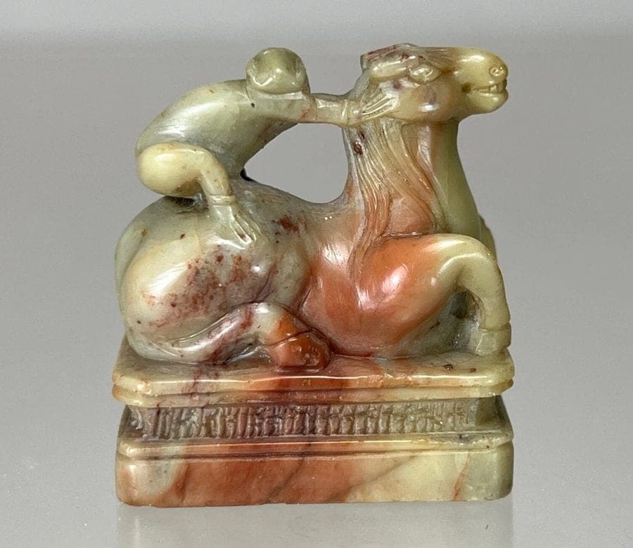 Chinese Carved Celadon and Russet Jade Seal - Monkey on Horse photo 2