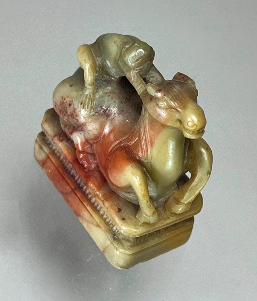 Chinese Carved Celadon and Russet Jade Seal - Monkey on Horse photo 7