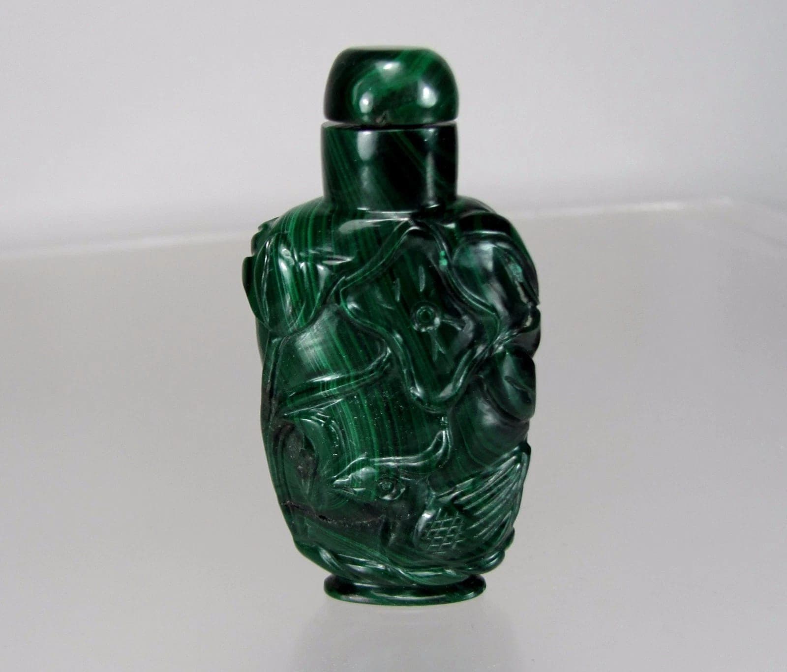 Antique Carved Malachite Snuff Bottle photo 2