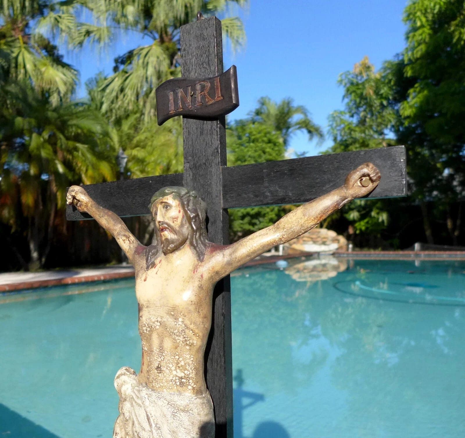 Superb Antique Spanish Wood Polychrome Sculpture of Christ - Crucifix, 18th C. photo 5