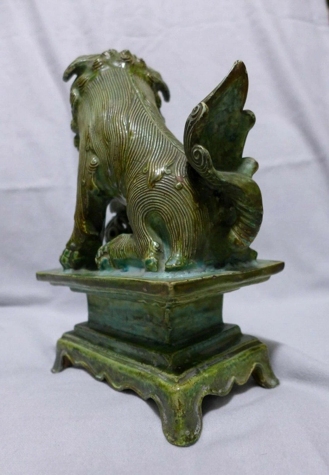 Song Dynasty (960-1279) - Buddhist Bronze-Green-glazed Ceramic Foo Dogs photo 8