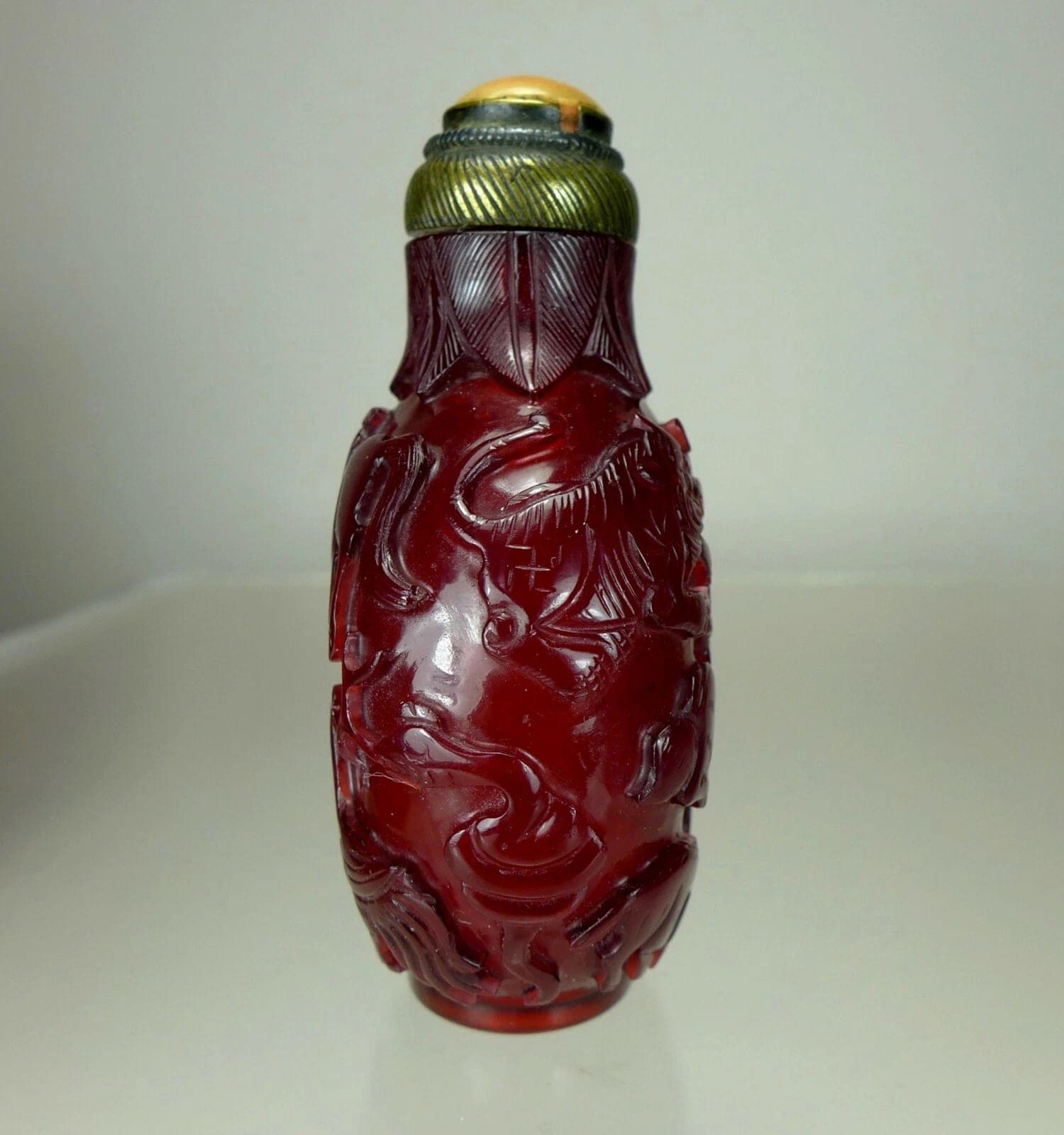 ZODIAC ANIMALS Carved Ruby Red Glass Snuff Bottle photo 5