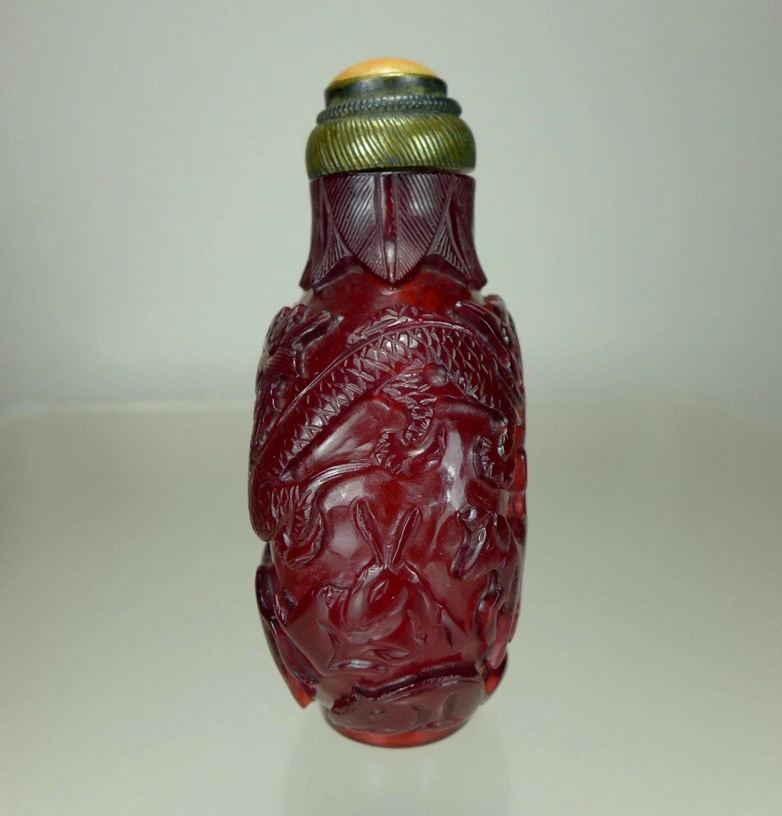 ZODIAC ANIMALS Carved Ruby Red Glass Snuff Bottle photo 6
