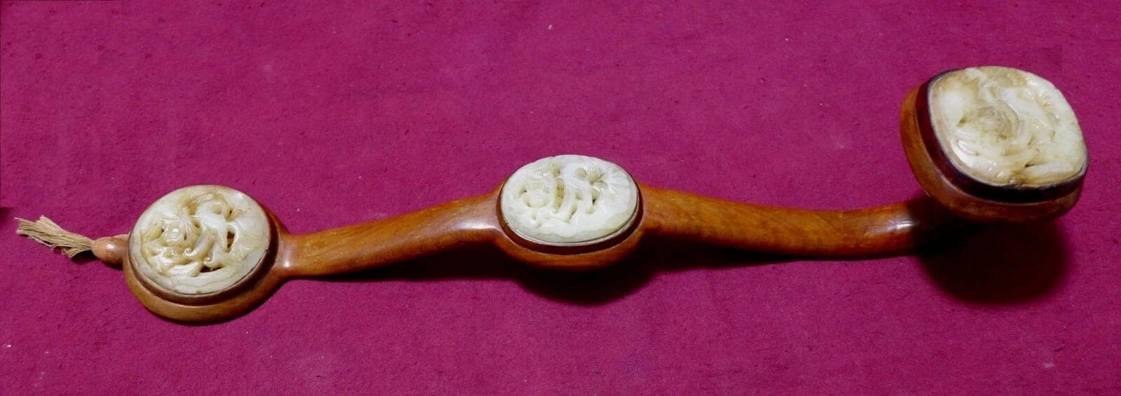 Zitan Wood Ruyi Scepter with Pheasant Jade Plaques - Ming Dynasty photo 2
