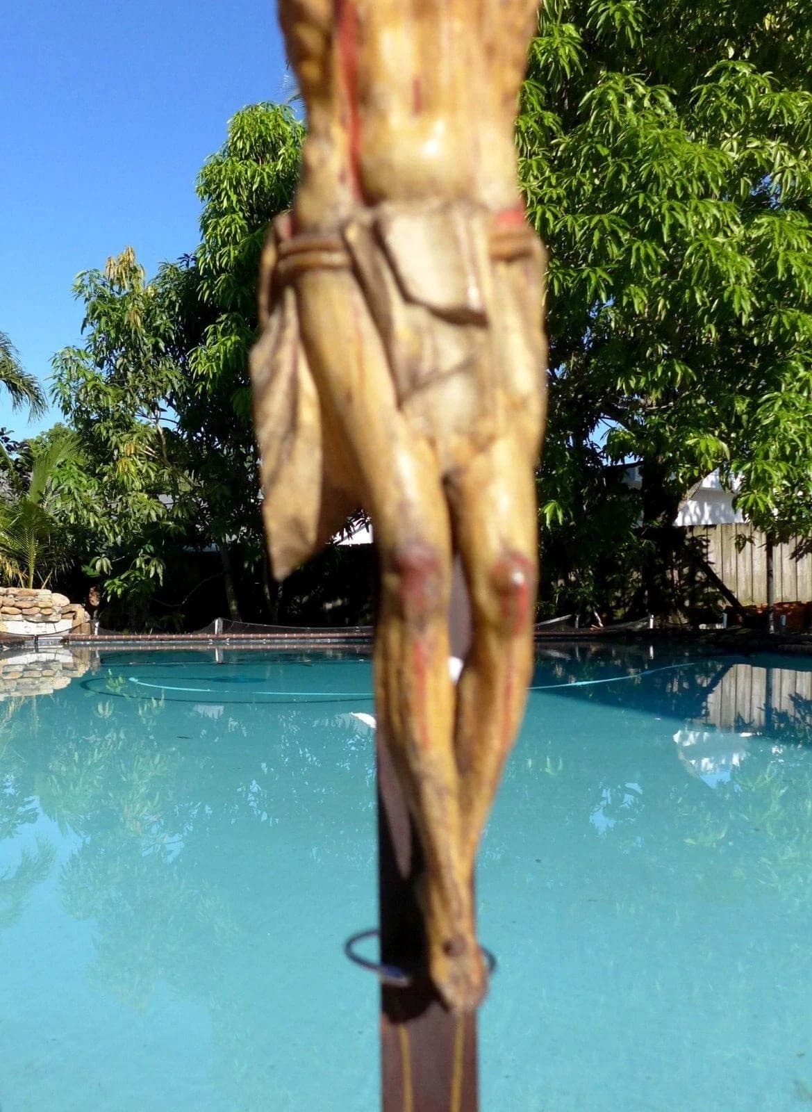 Large Antique Wood Polychrome Sculpture of Christ - Crucifix, Early 18th C. photo 3