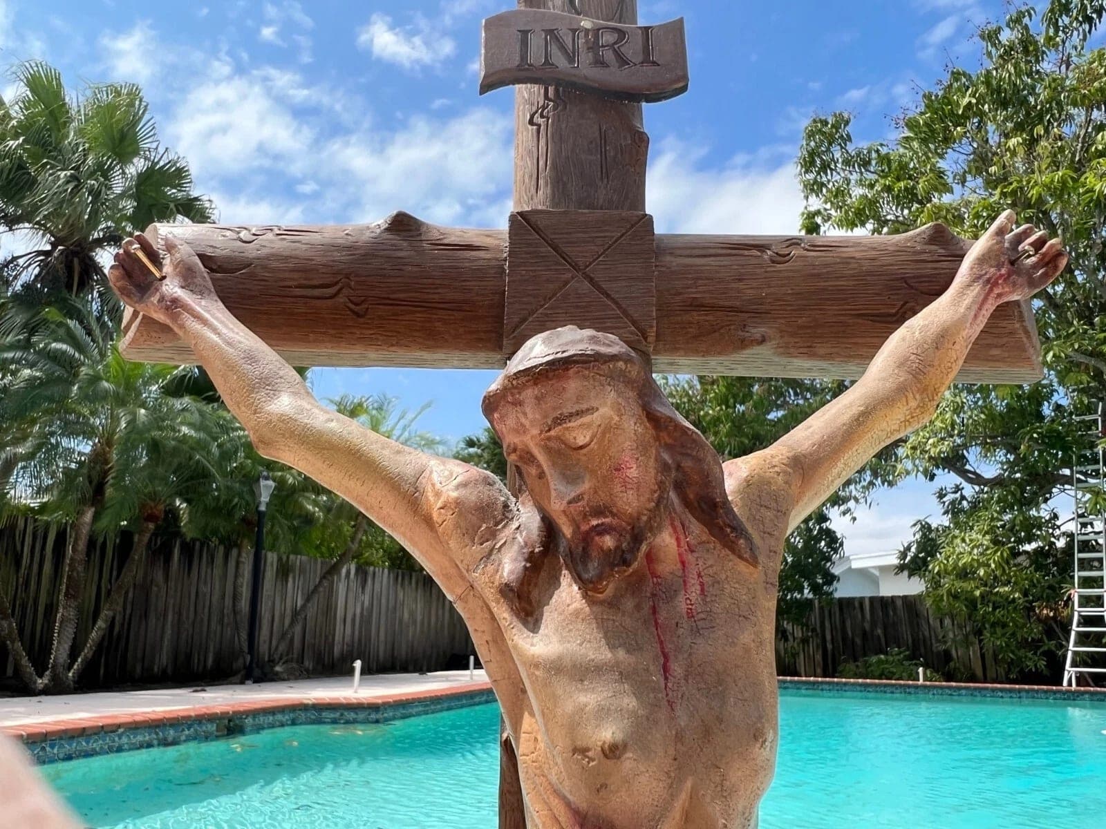 Large Antique Wood Polychrome Sculpture of Christ - Crucifix, 19th C. photo 7