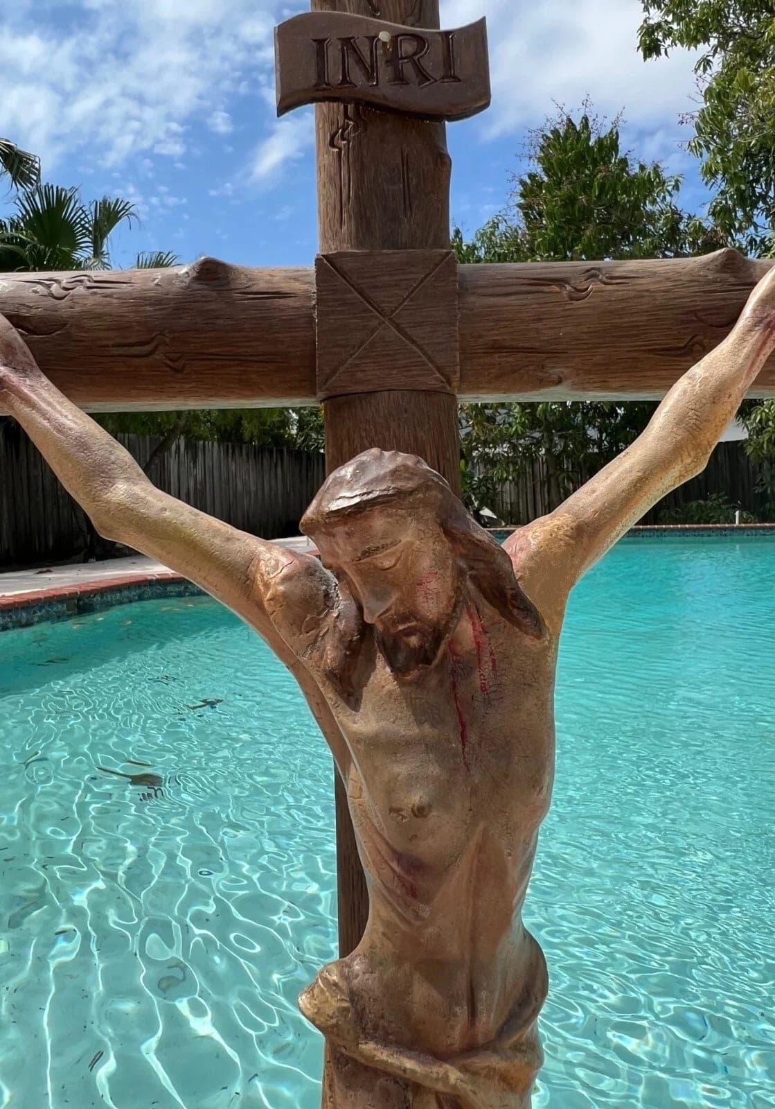 Large Antique Wood Polychrome Sculpture of Christ - Crucifix, 19th C. photo 8