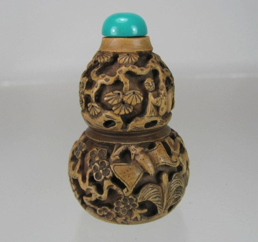 Antique Chinese Carved Bamboo Gourd-shaped Snuff Bottle - Rare photo 3