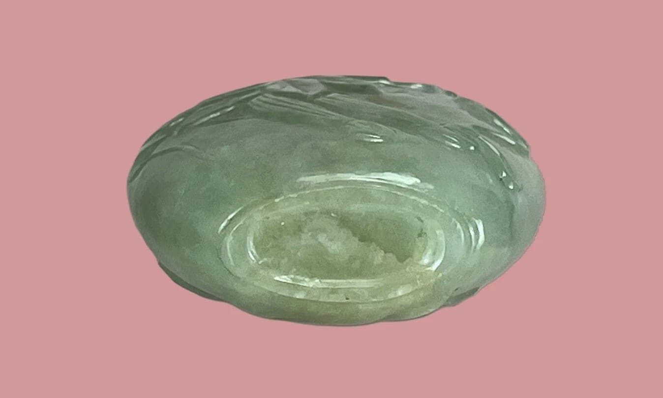 19th Century Carved Celadon Jade SNUFF BOTTLE, Flowers photo 5