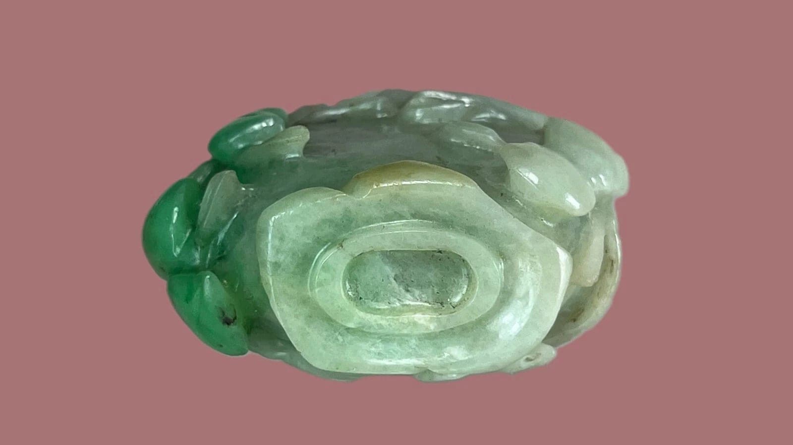 19th Century Carved Celadon/Green Jade SNUFF BOTTLE, Peach Branch photo 6