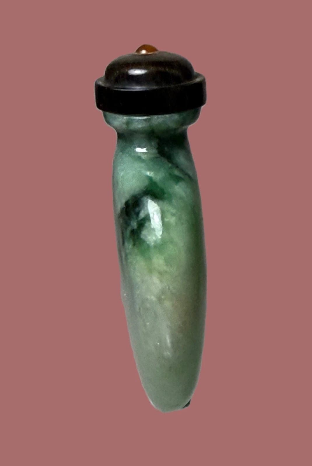 18th Century Apple Green & Gray Jade SNUFF BOTTLE, Spade Shaped photo 5