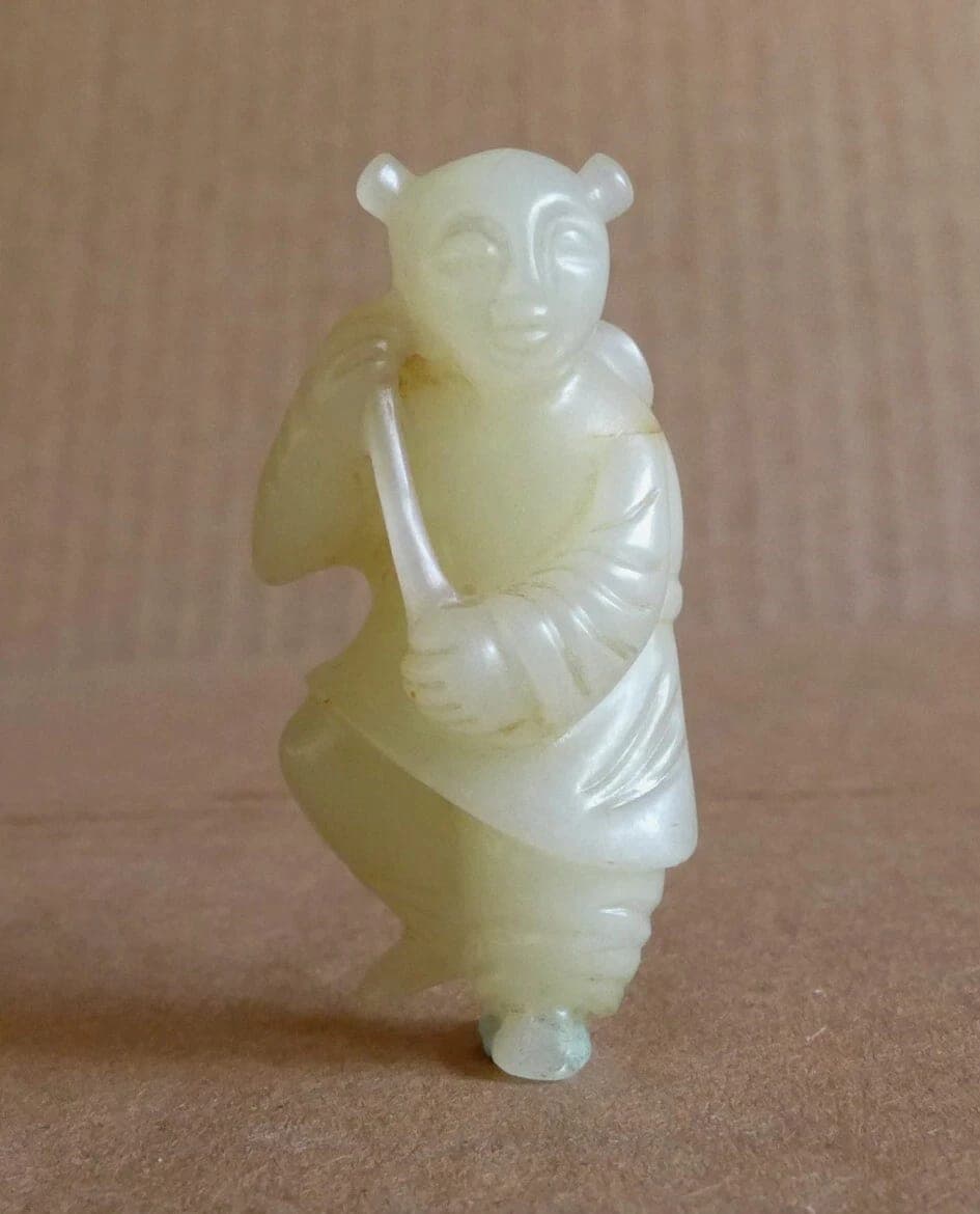 Antique Celadon Jade Carving of a Boy photo 2