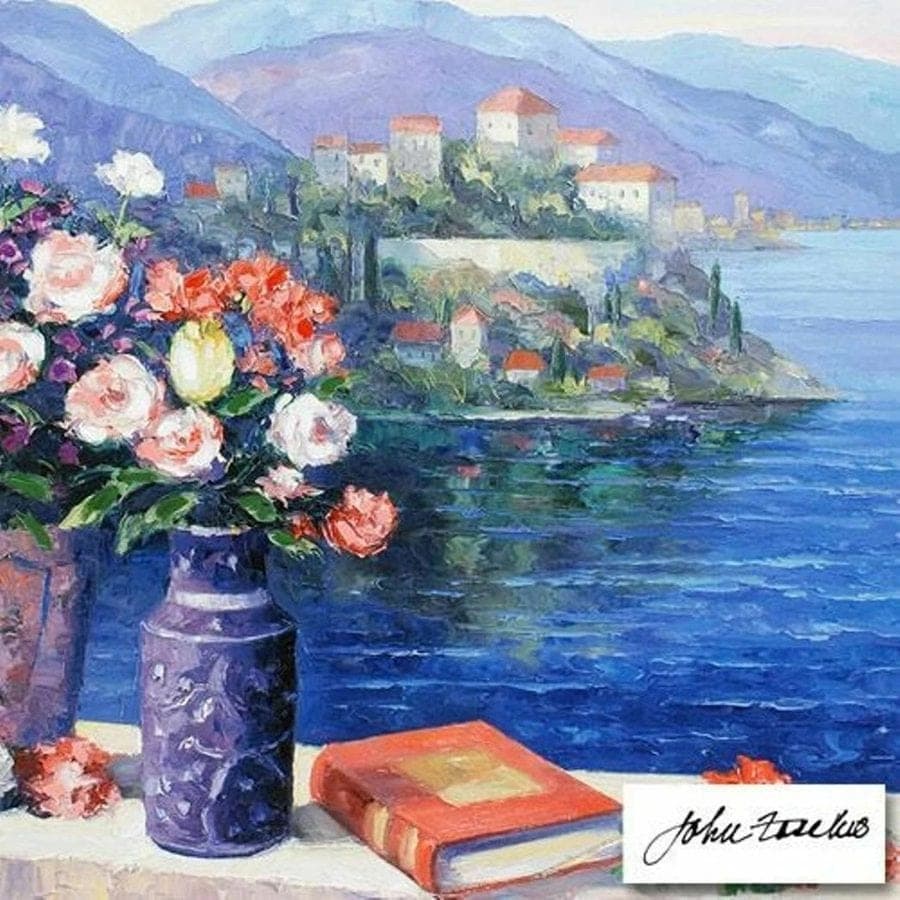 John Zaccheo, Mediterranean Scene, Hand-Embellished Canvas Giclee COA