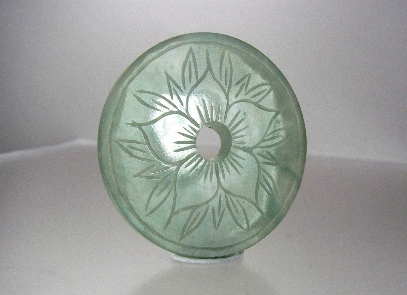 ANTIQUE CHINESE SEMI-TRANSLUCENT JADEITE JADE BI RITUAL DISK PENDANT - 1