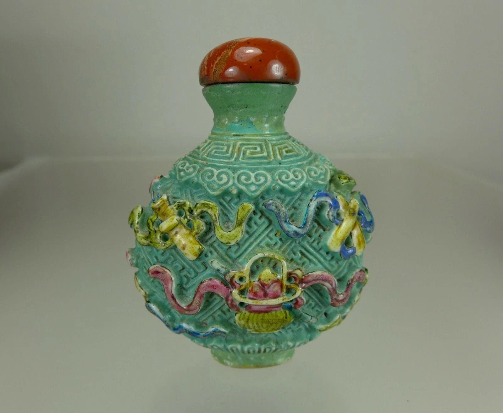 FAMILLE ROSE, Molded Enameled Bronze Snuff Bottle, Jiaqing Mark, 1796-1820