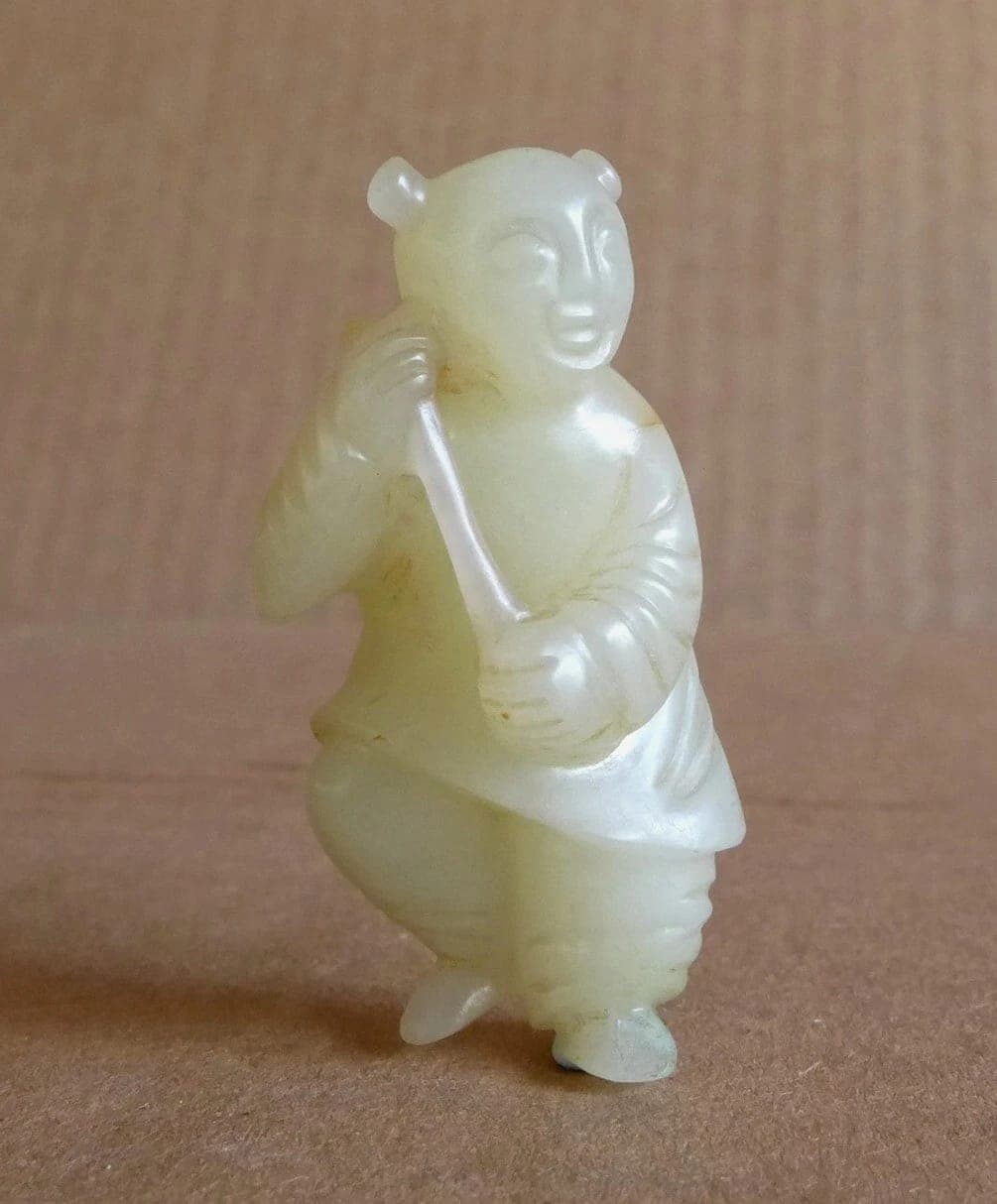 Antique Celadon Jade Carving of a Boy